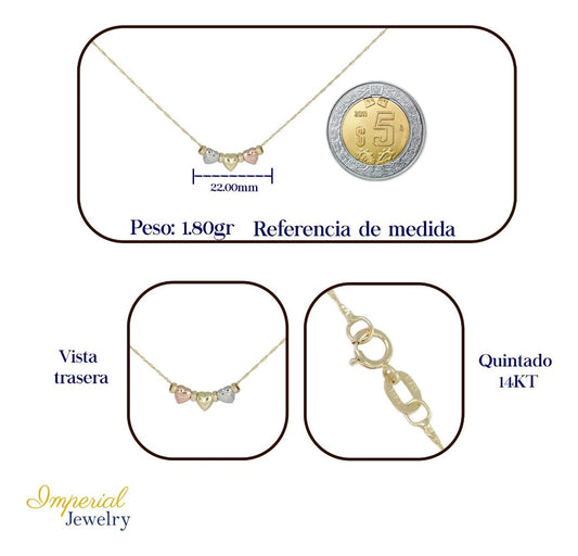 Gargantilla De Oro De 14k De Tres Corazones Inflados Y Aros