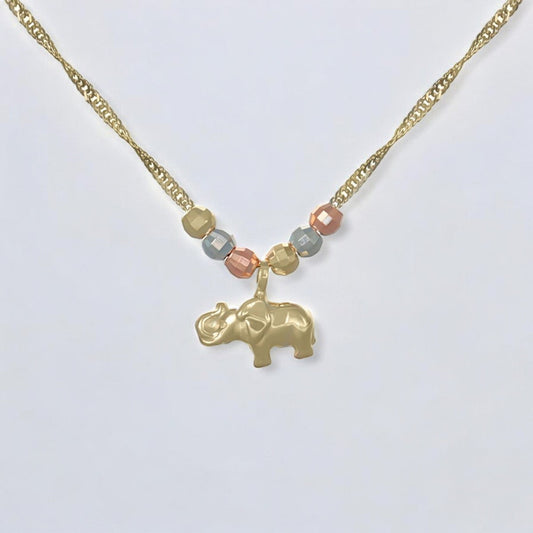 Gargantilla Italiana 14k De Elefante Y Bolas Tricolor