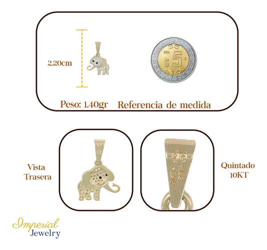 Dije De Elefante Con Zirconia En Oro De 10k 1.5 Grm