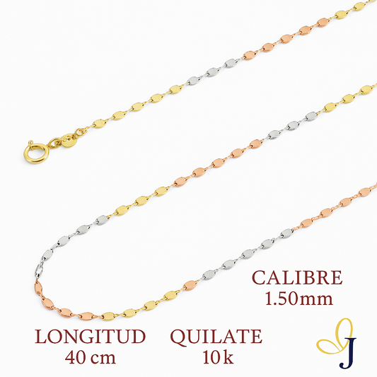 Cadena De Oro Italiano 10k, Grano De Café 3 colores, calibre 1.5mm
