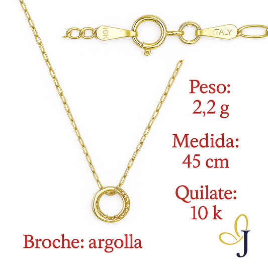 Cadena De Oro Mujer 10k Gargantilla Aro Tricolor