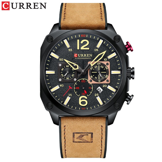 CURREN Reloj Para Hombre Marca Original Multifuncional Puntero Luminoso De Cuero Casual Impermeable Deportes De Negocios Cuarzo CR98LX