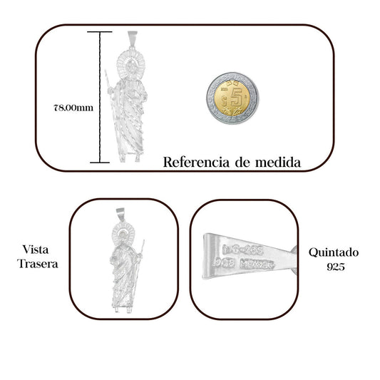 Dije De Plata 925 Figura San Judas 7.8 Cm Para Collar Hombre
