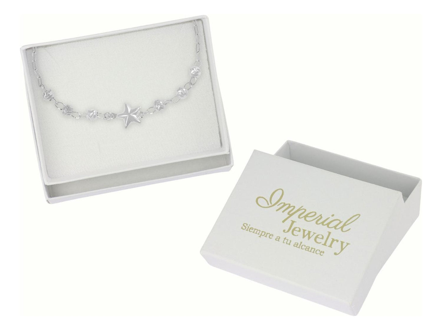 Pulsera De Plata 925 Con Estrella Y Bola Diamantada 18 Cm