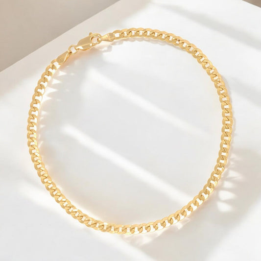 Pulsera Italiana Cubana Hueca De 10 Quilates 3.5mm, 21.5 Cm