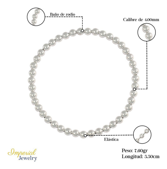 Pulsera De Bolitas De Plata 925 Elastica Con Baño De Rodio