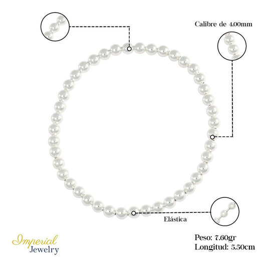 Pulsera De Bolitas De Plata 925 Elastica Color Plateada