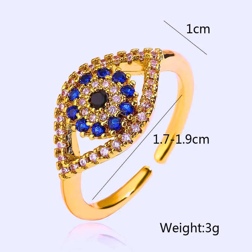 Anillo Acero Inoxidable Circonita Blanco y Azul Chapa Oro 14K Ajustable Calenbi