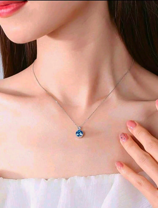 Collar y Aretes S925 Ley Mínimalista Moderno Circonita Azul Cielo Calenbi