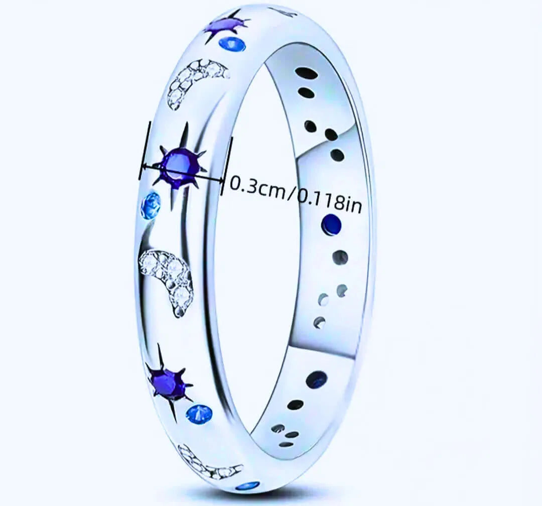 Anillo S925 Ley "Sol, Luna y Estrellas" Circonita Calenbi
