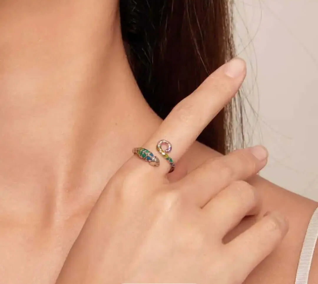 Anillo S925 Ley "Camaleón" Resina Epoxica Ajustable Calenbi