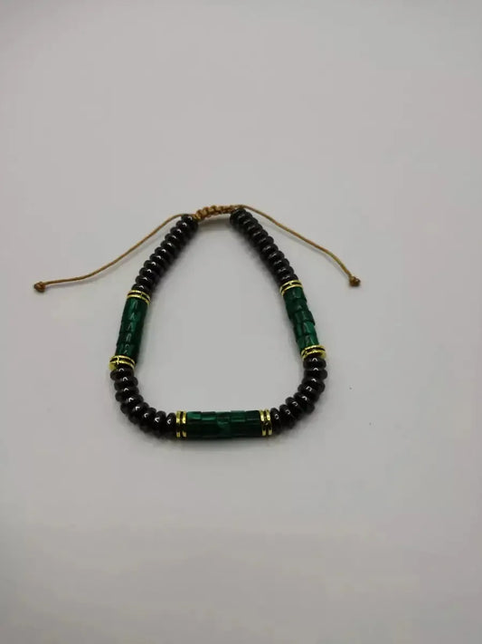 Pulsera Cobre Cuentas Verde Jade Ajustable Calenbi