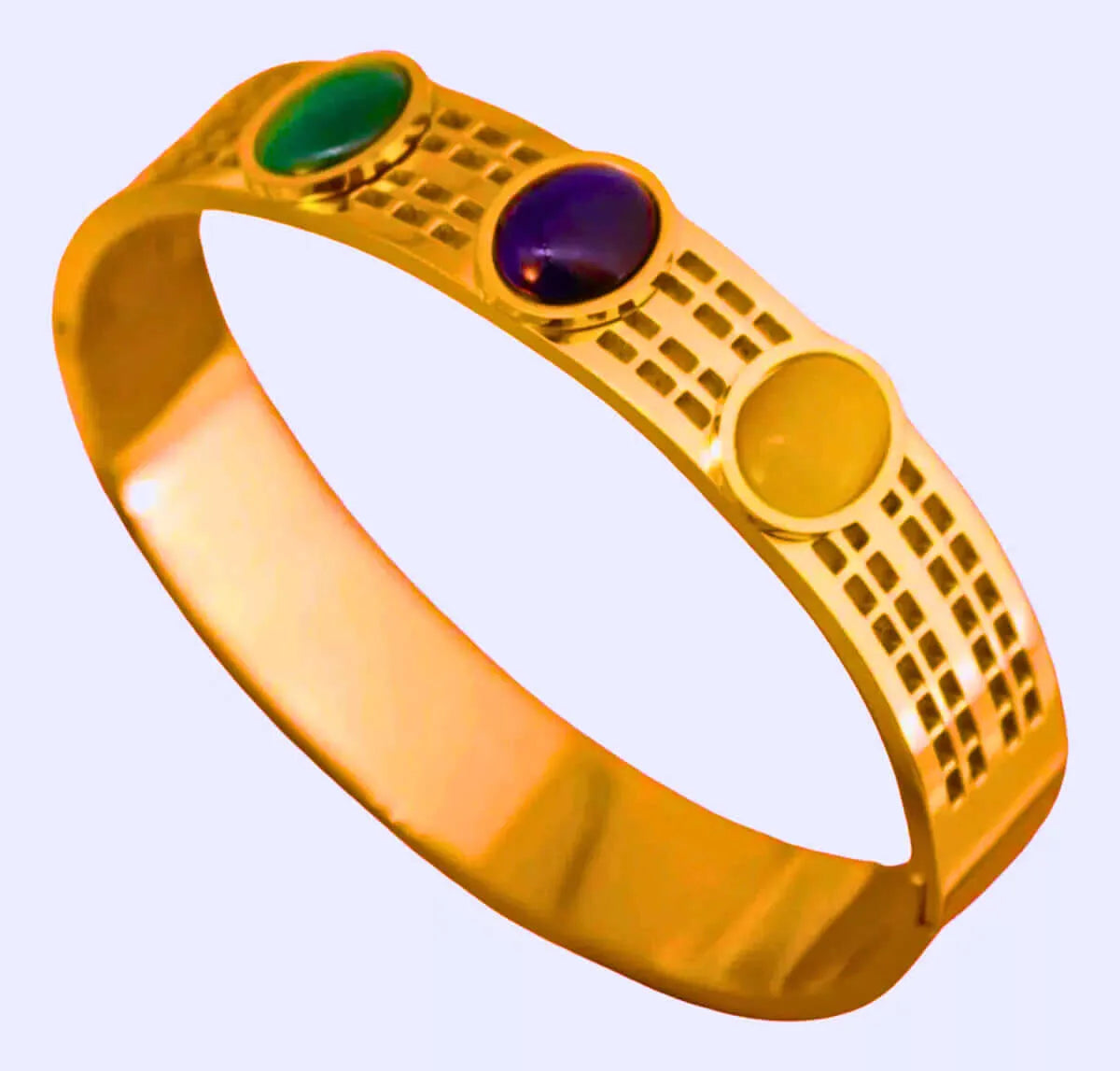 Pulsera Acero Inoxidable A Presión Piedras Imitación Chapa Oro 12k Calenbi