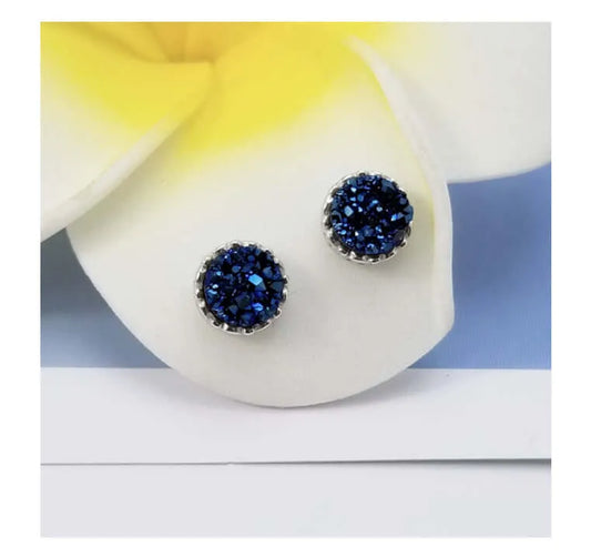 Collar y Aretes S925 Ley Ágata Cristalizada "Tachuela" Calenbi