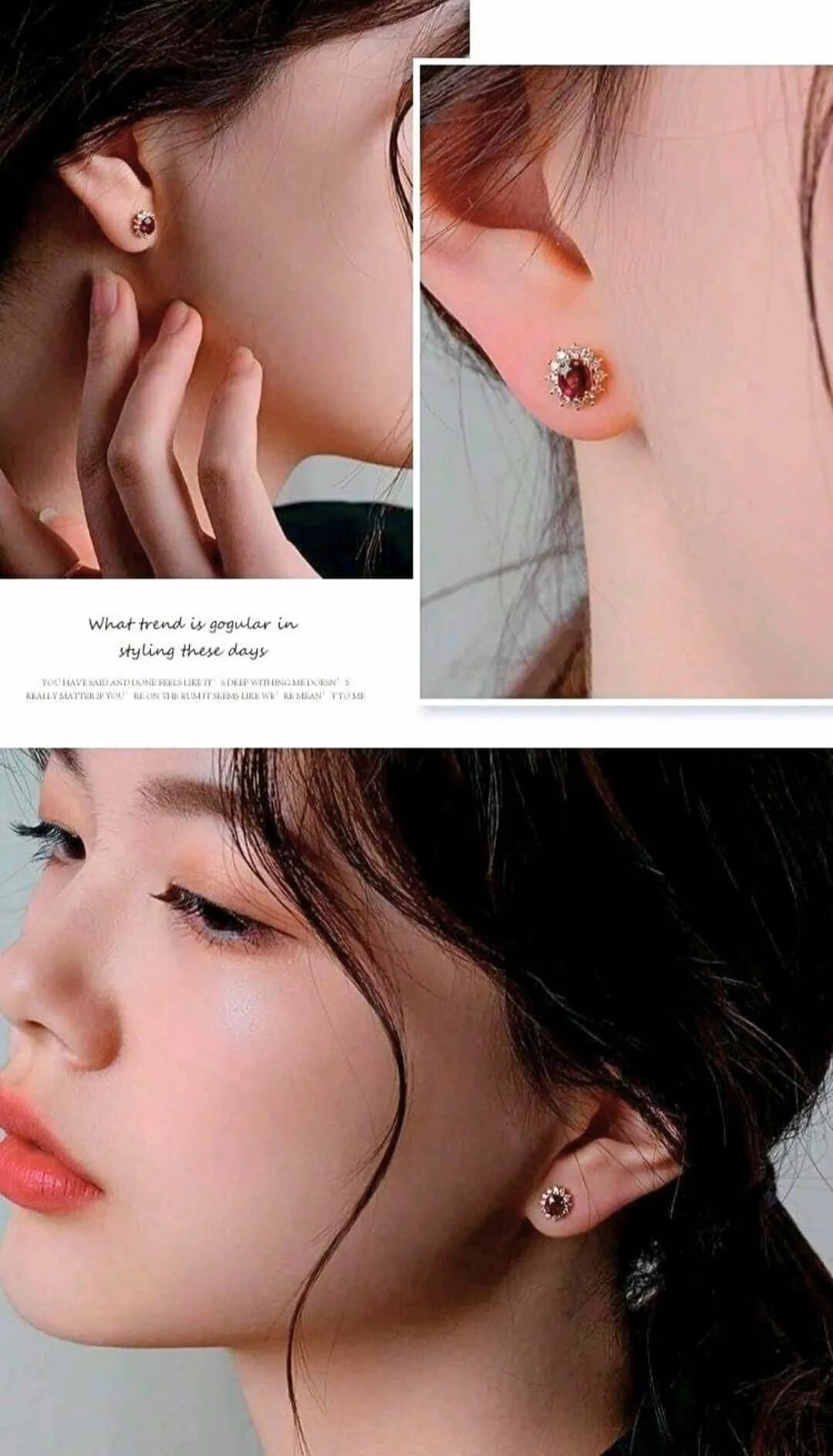 Collar y Aretes S925 Ley "Rubí" Chapa Oro Rosa 14K Calenbi