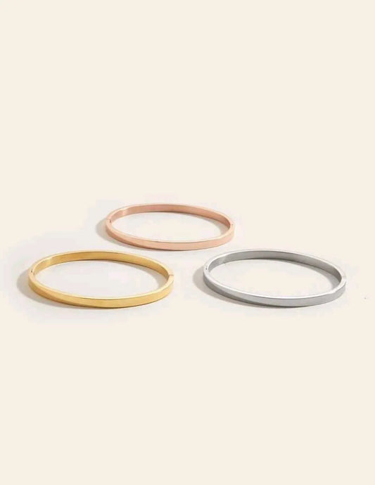 Pulsera Acero Inoxidable Triple Chapa 3 Oros 14K Calenbi