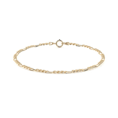 Pulsera De Oro 14k Figaro Solida De 18.5 Cm Calibre 2mm