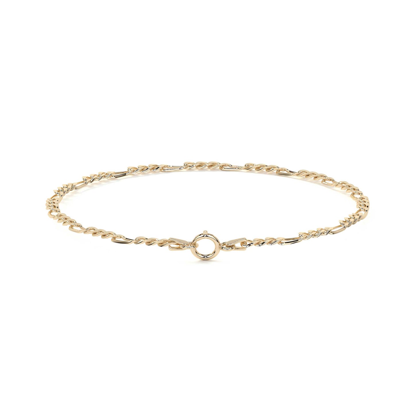 Pulsera De Oro 14k Figaro Solida De 18.5 Cm Calibre 2mm