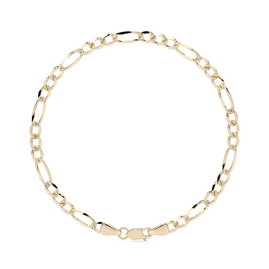 Pulsera de Oro 10K Estilo Figaro Italiano | Brazalete Sólido Elegante de Joyería Fina