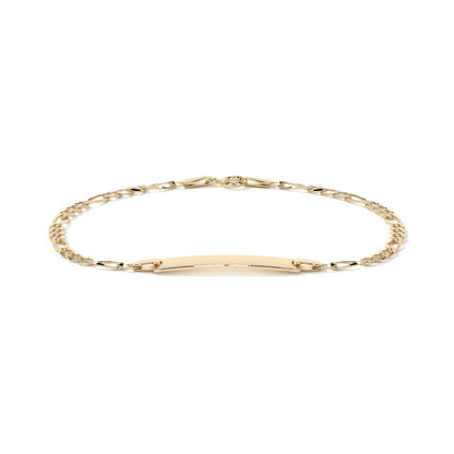Pulsera Esclava de Oro 10K Estilo Fígaro 3x1 con Placa | Joyería Italiana