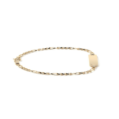 Pulsera Esclava de Oro 10K Estilo Fígaro 3x1 con Placa | Joyería Italiana