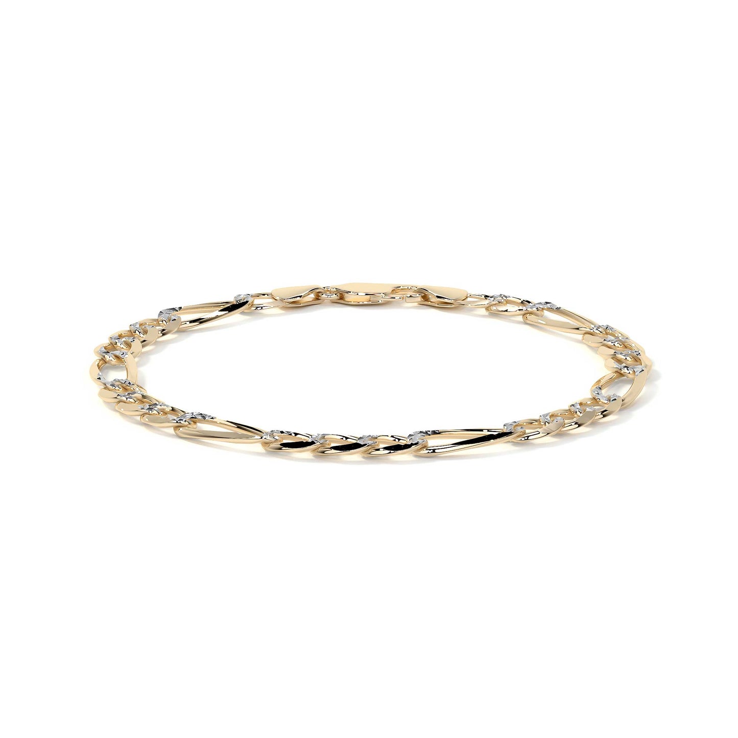 Pulsera de Oro 10K Estilo Fígaro 3x1 Pavé Italiano | Brazalete Sólido de Joyería Fina