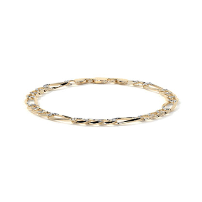 Pulsera de Oro 10K Estilo Fígaro 3x1 Pavé Italiano | Brazalete Sólido de Joyería Fina