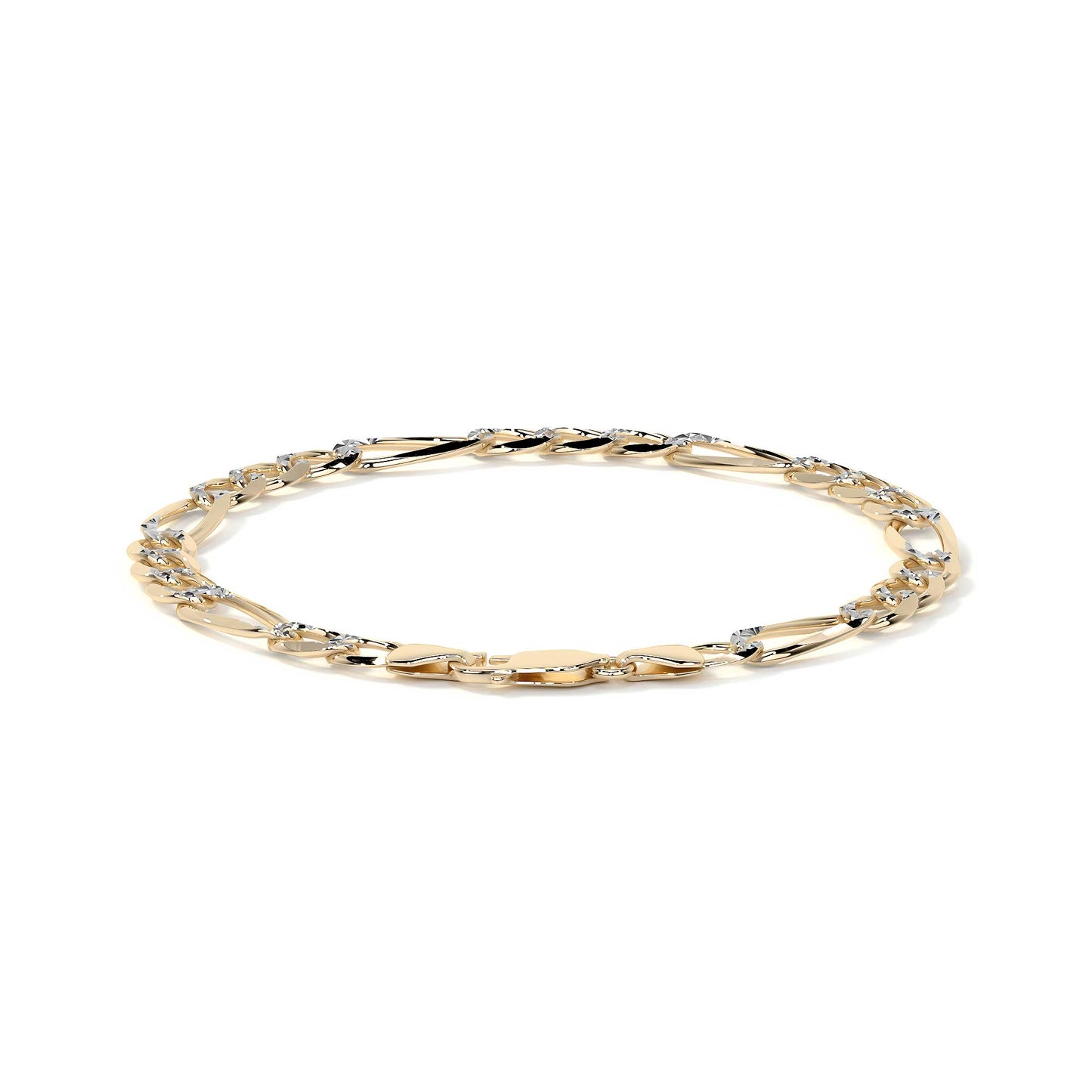 Pulsera de Oro 10K Estilo Fígaro 3x1 Pavé Italiano | Brazalete Sólido de Joyería Fina