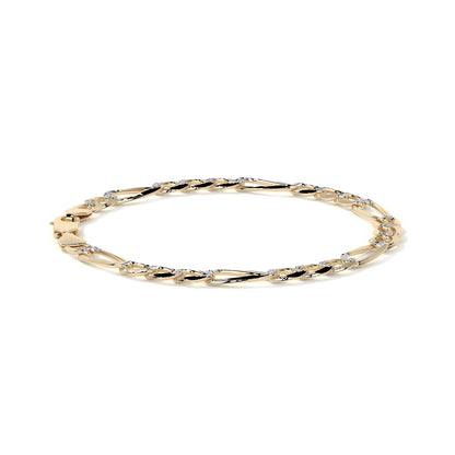 Pulsera de Oro 10K Estilo Fígaro 3x1 Pavé Italiano | Brazalete Sólido de Joyería Fina