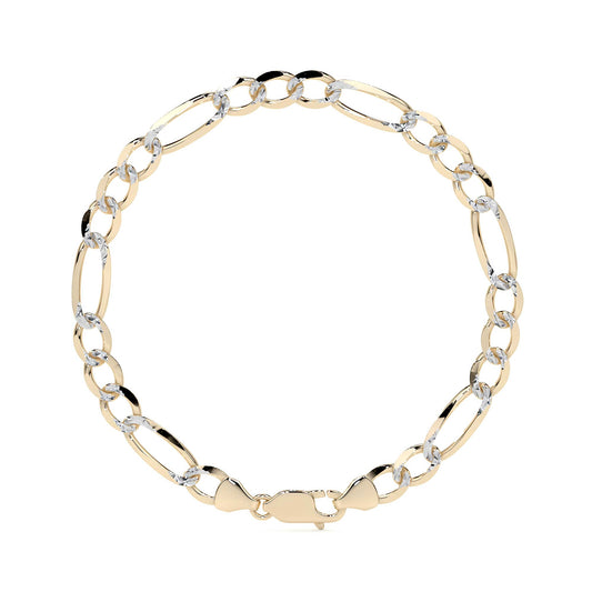 Pulsera de Oro 10K Estilo Fígaro 3x1 Pavé Italiano | Brazalete Sólido de Joyería Fina