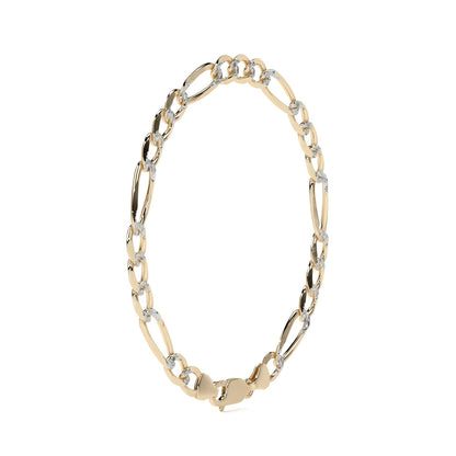 Pulsera de Oro 10K Estilo Fígaro 3x1 Pavé Italiano | Brazalete Sólido de Joyería Fina