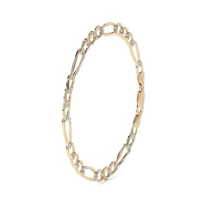 Pulsera de Oro 10K Estilo Fígaro 3x1 Pavé Italiano | Brazalete Sólido de Joyería Fina