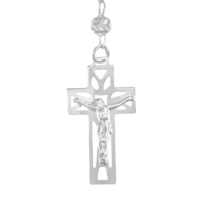 Rosario De Plata Ley 925 Con Bola Diamantada De 55 Cm