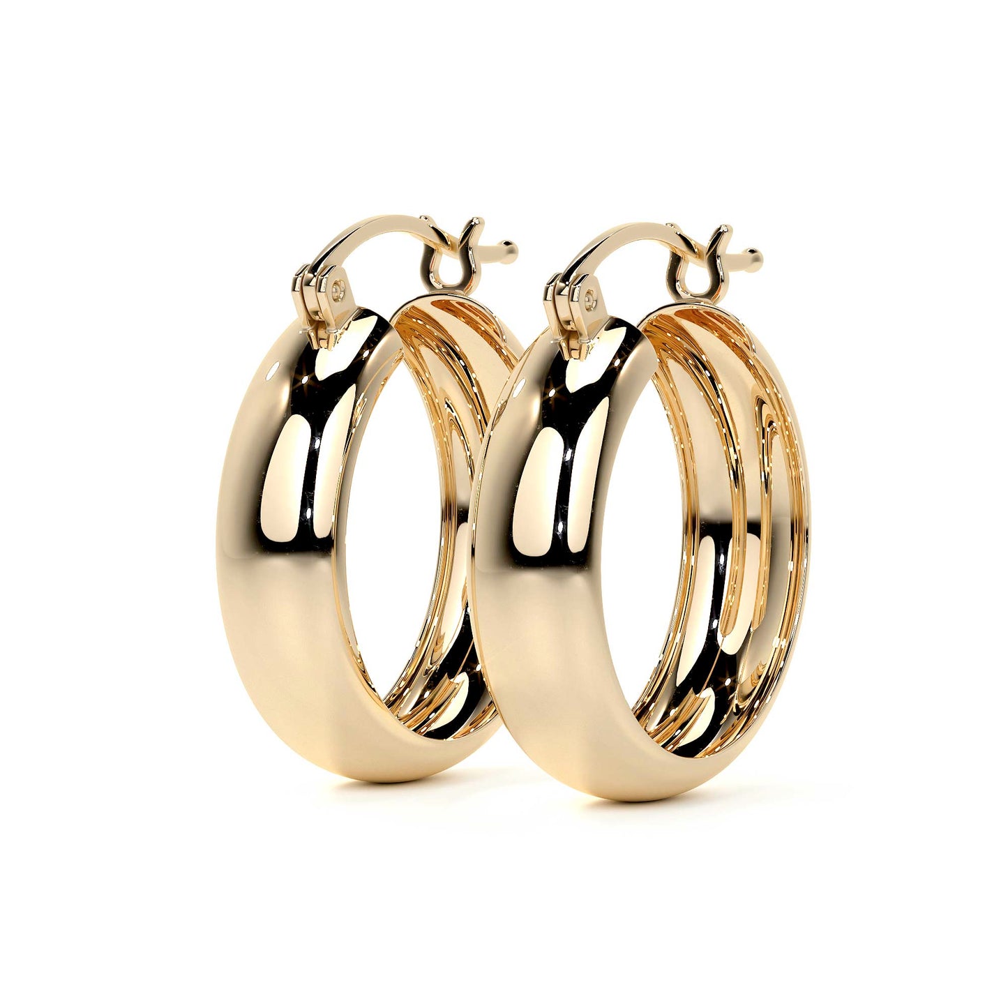 Arracada Bangle De Oro De 14k Lisa De 15mm, 6mm de Ancho