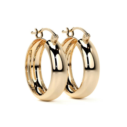 Arracada Bangle De Oro De 14k Lisa De 15mm, 6mm de Ancho