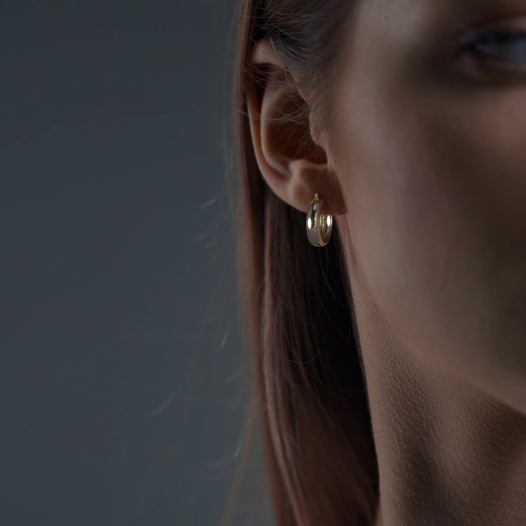 Arracada Bangle De Oro De 14k Lisa De 15mm, 6mm de Ancho