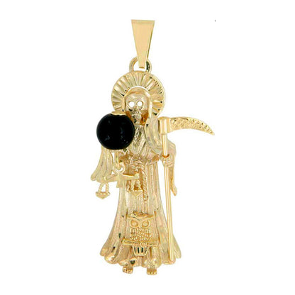 Dije De Oro 10k La Santa Muerte Con Piedra Ónix 4 Cm