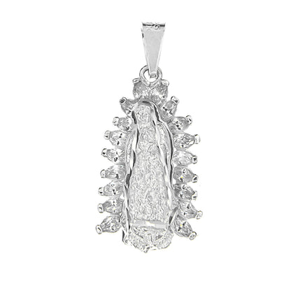 Dije De Virgen De Guadalupe De Plata 925 Con Zirconita 2.7cm