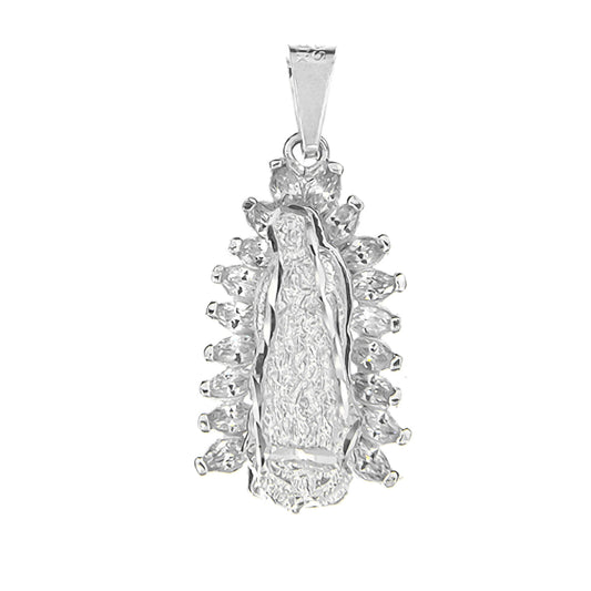 Dije De Virgen De Guadalupe De Plata 925 Con Zirconita 2.7cm