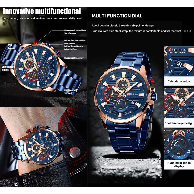 Reloj Original CURREN Para Hombre Nueva Moda Casual De Negocios Retro Militar Deportes De Acero Inoxidable Cuarzo Impermeable 8415 x