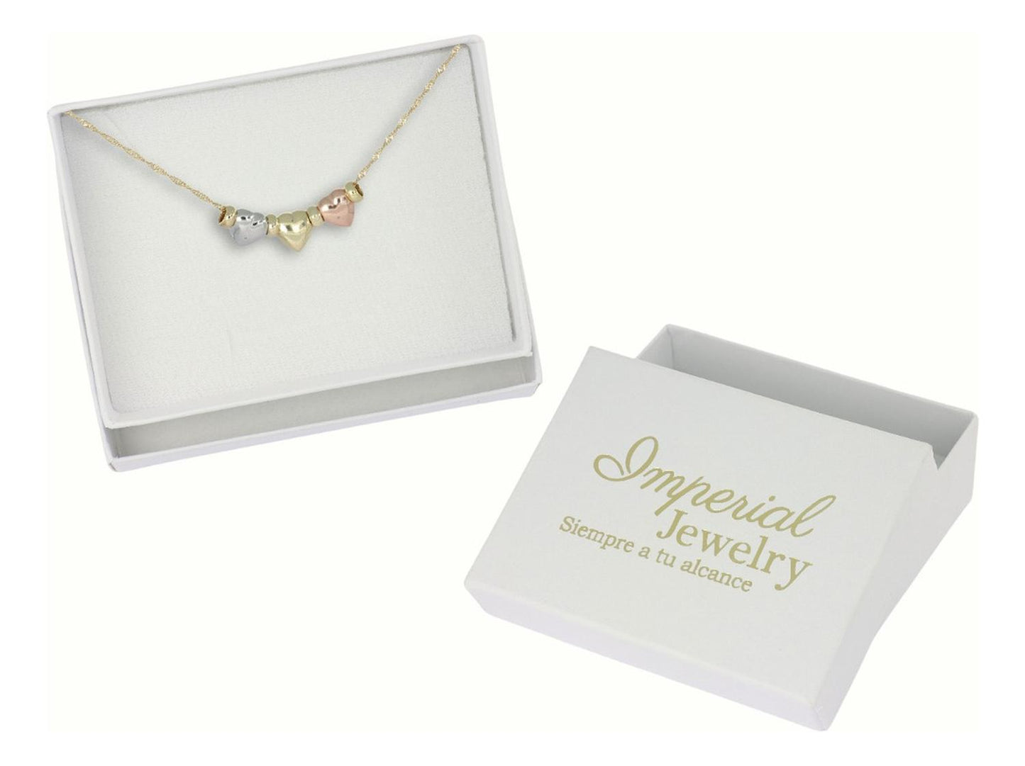 Gargantilla De Oro De 14k De Tres Corazones Inflados Y Aros