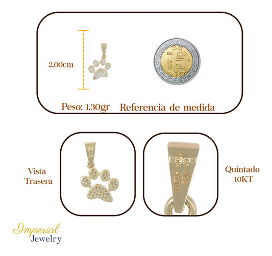 Dije De Huella De Perro Con Zirconia En Oro 10k 1.30 Gr