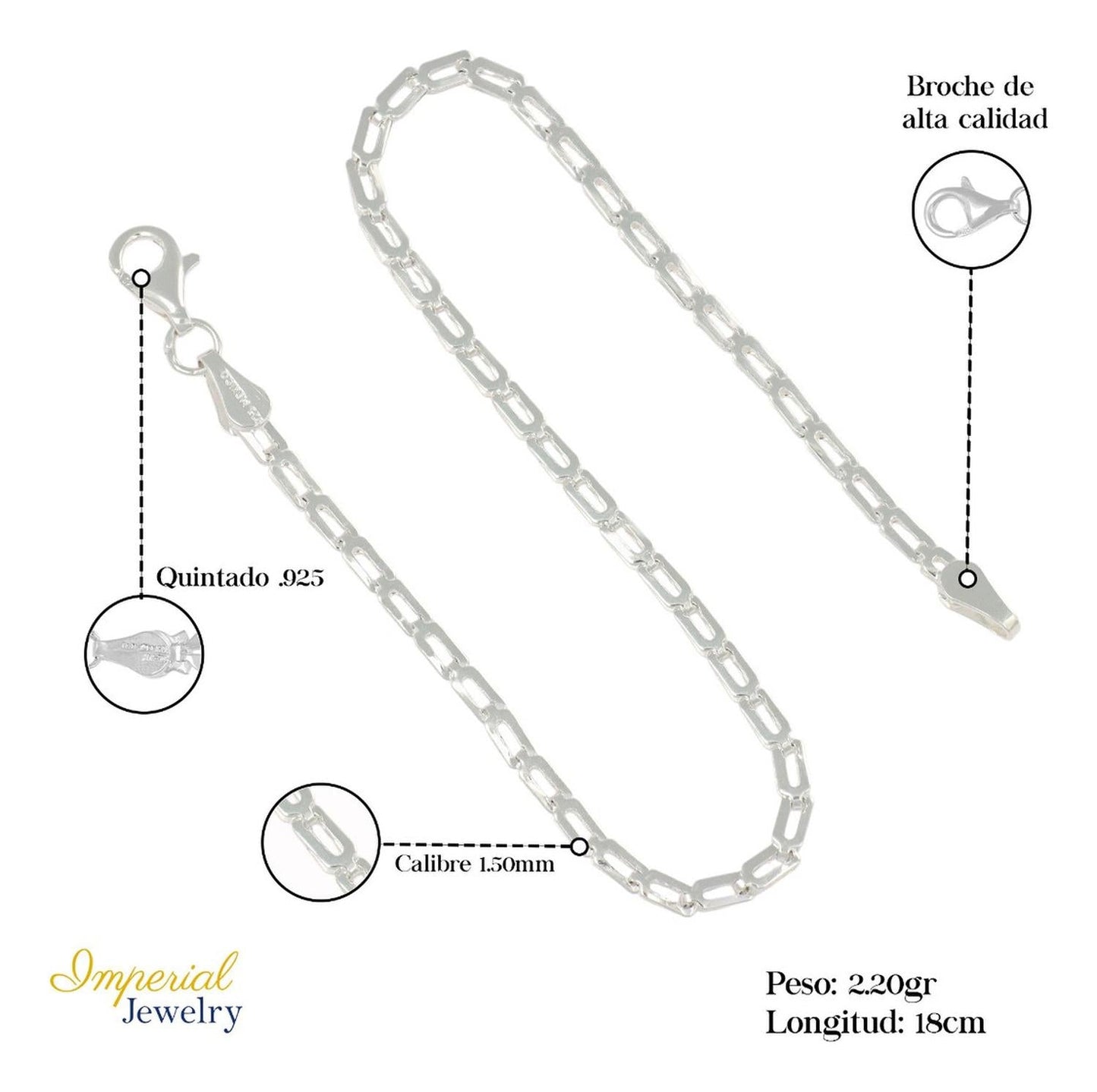 Pulsera De Plata Ley 925 Armado A Mano 18 Cm De 1.5mm