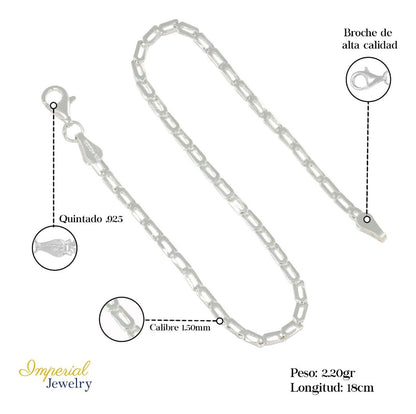 Pulsera De Plata Ley 925 Armado A Mano 18 Cm De 1.5mm