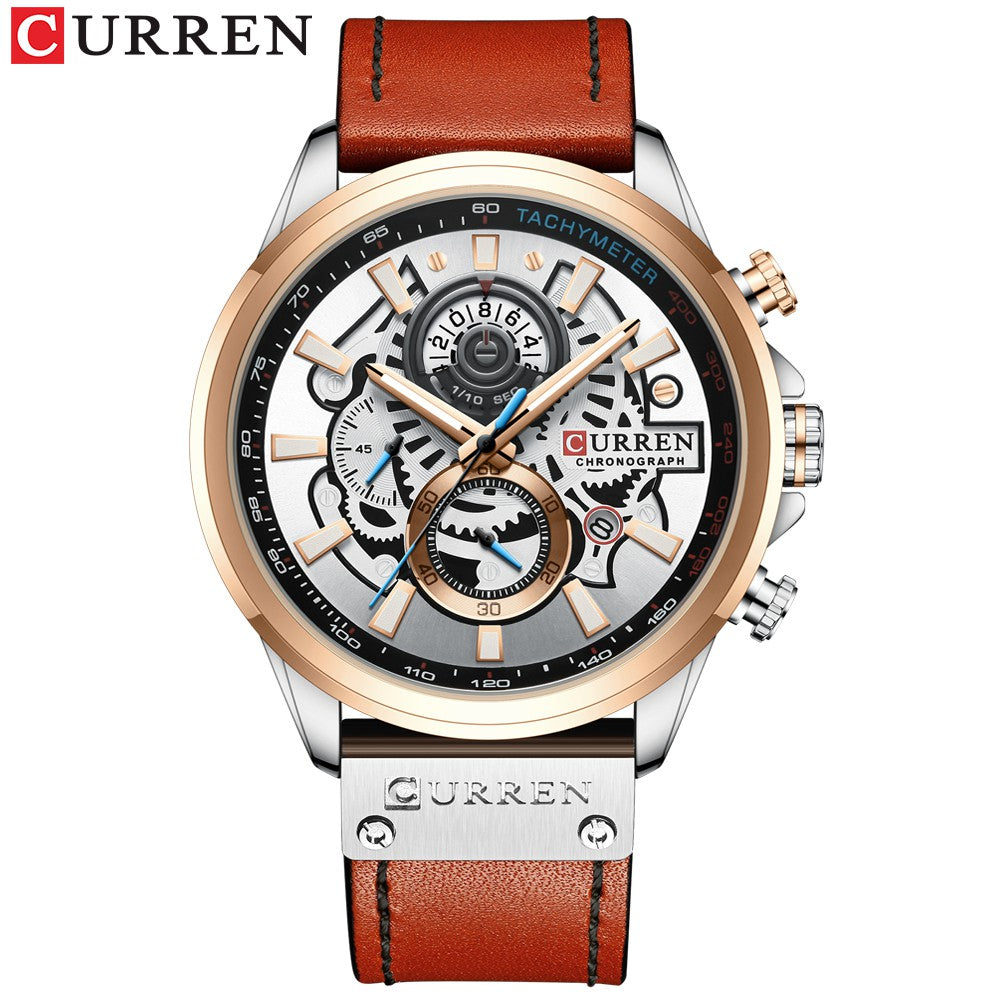 Reloj Curren Multifuncional True Tres Ojos Cronógrafo Correa De Cuero Impermeable 8380 XS