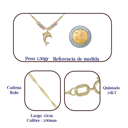 Gargantilla Italiana 14k De Delfin Y Bolas Tricolor