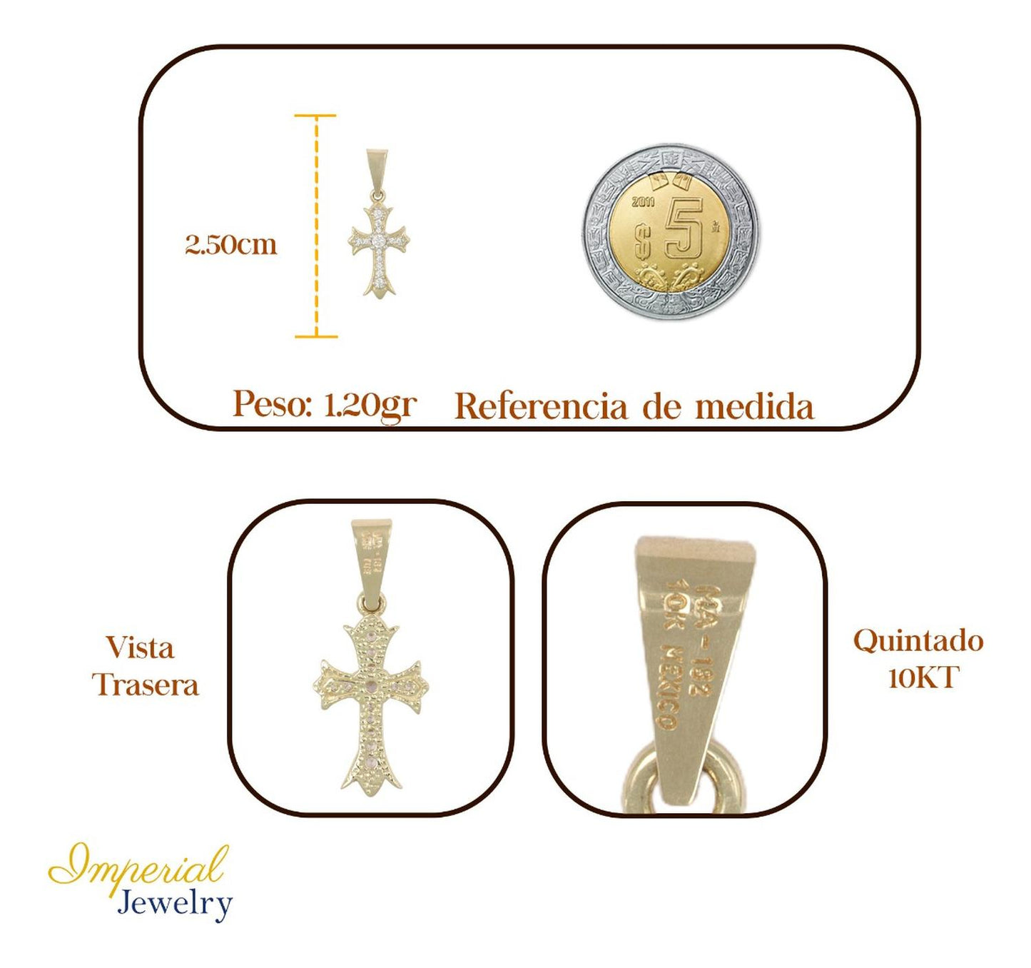 Dije En Figura De Cruz De Zirconias En Oro 10k 1.30 Gr