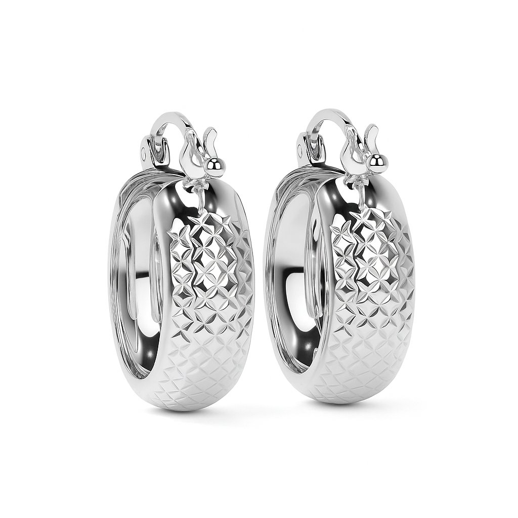 Arete Arracada Diamantada De Plata Ley 925 Tipo Bangle Estilo Panal