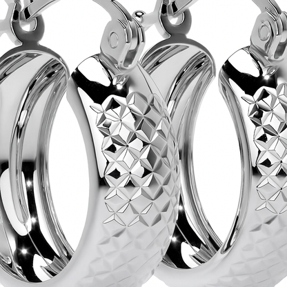 Arete Arracada Diamantada De Plata Ley 925 Tipo Bangle Estilo Panal