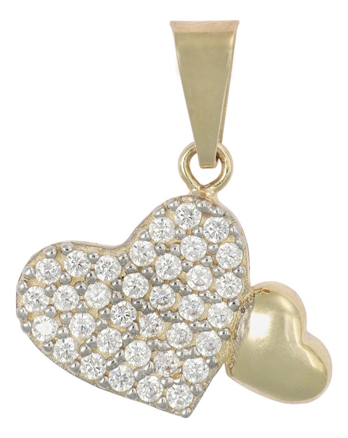 Dije En Figura De Dos Corazones Con Zirconia 10k 2.10 Grm